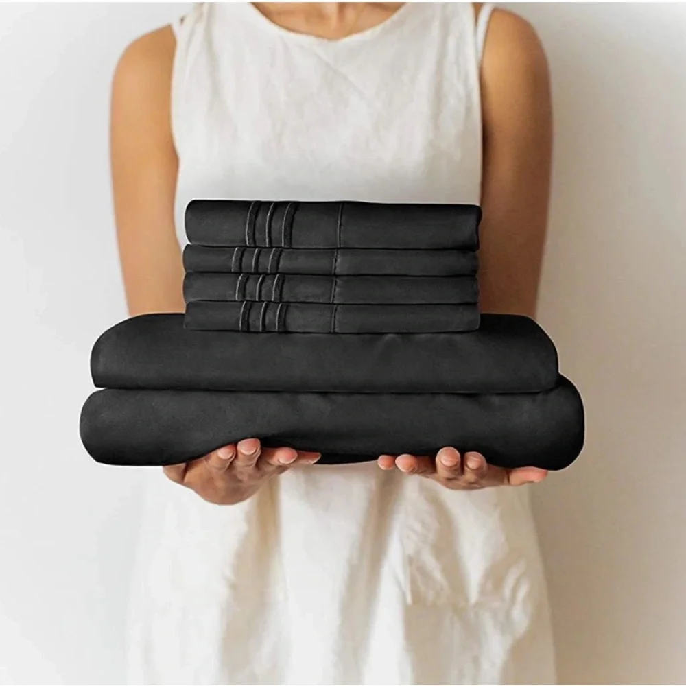 CGK Unlimited Linens Hotel Luxury Black Sheet Set 6 Piece Queen Microfiber